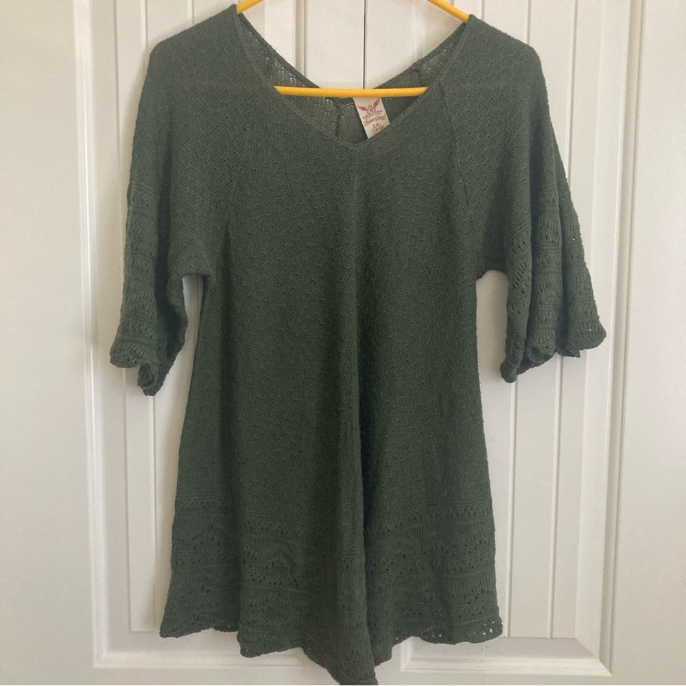 Vintage Faded Glory Womens Knit Sweater L Hunter Green Light Weight 100% Acrylic